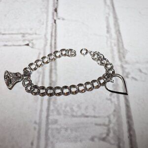 💖 Sterling Silver Vintage Charm Bracelet · 7" · Heart & Bell Charms